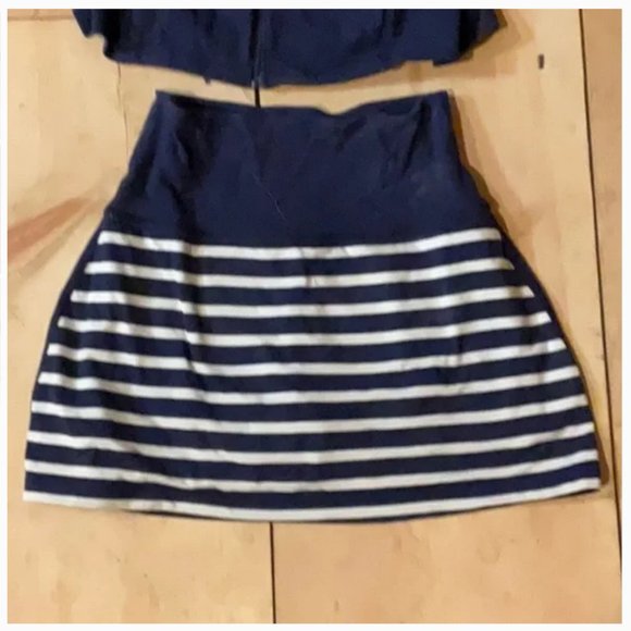 Kate Spade Beyond Yoga Navy White Sailing Stripe Neck Bow Jacket and skirt xs - Picture 9 of 14